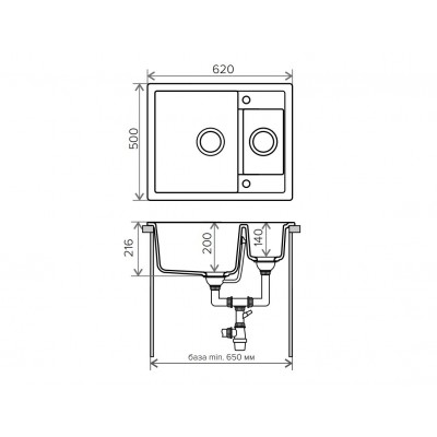 91079 Мойка Tolero R-109  (Грей) 625х500мм,чаша б.350х430хh200,чаша м.180х280хh140